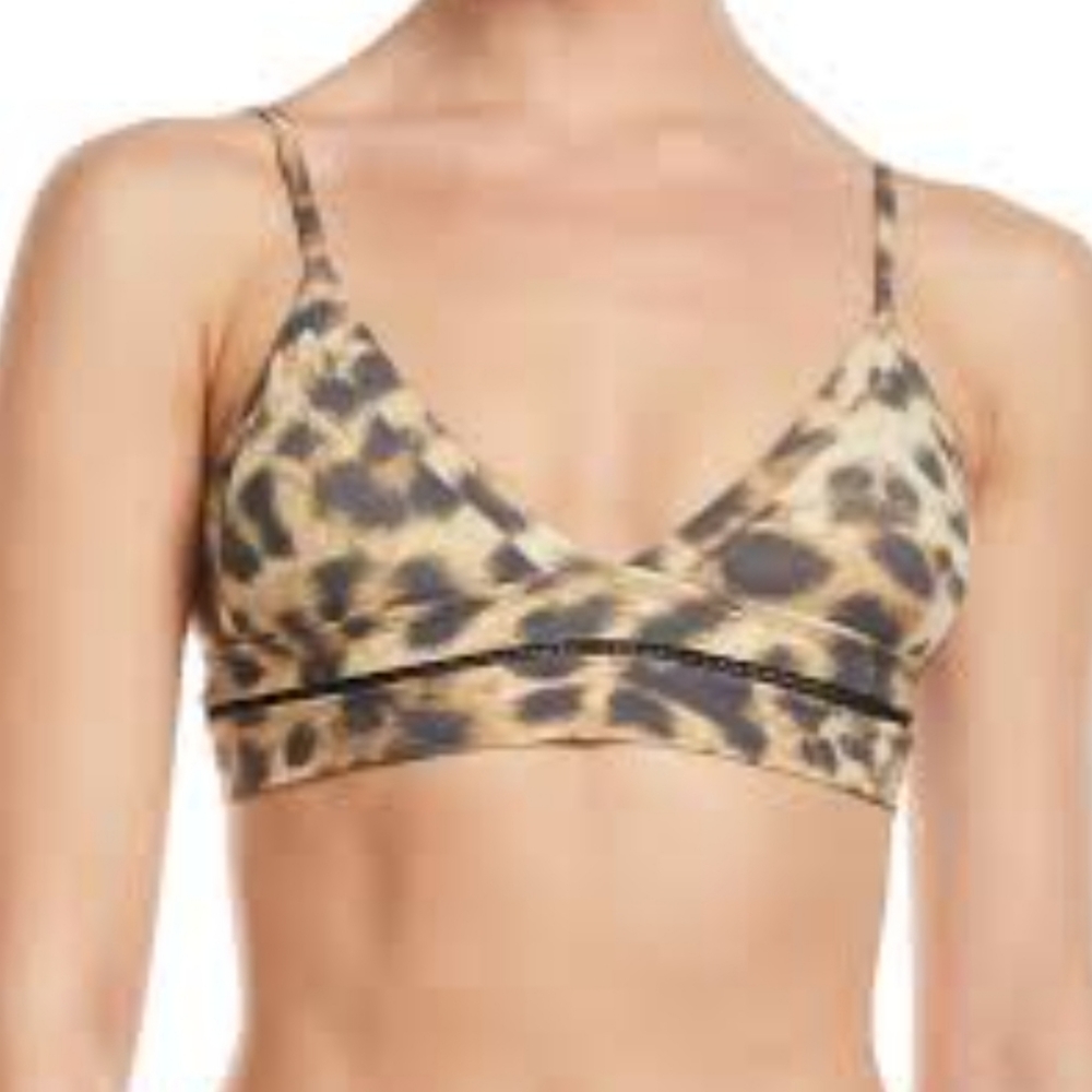 PilyQ Kylie Leopard-Print Triangle Bikini Swim Top Medium